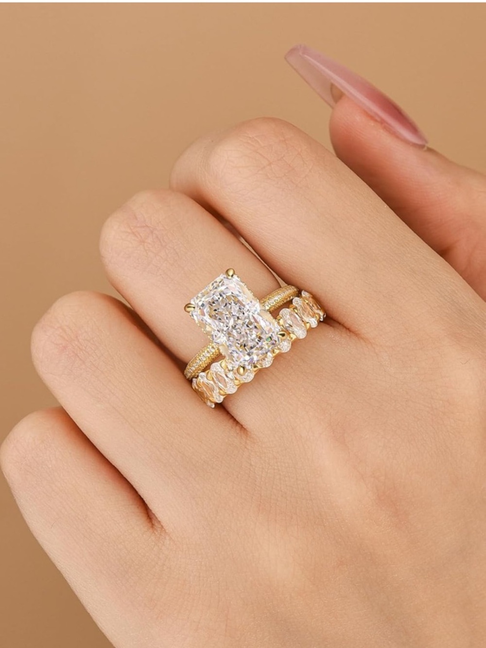 4.5 Carat Radiant Cut Bridal Ring Set for Women, S925 Silver Size 7.5
